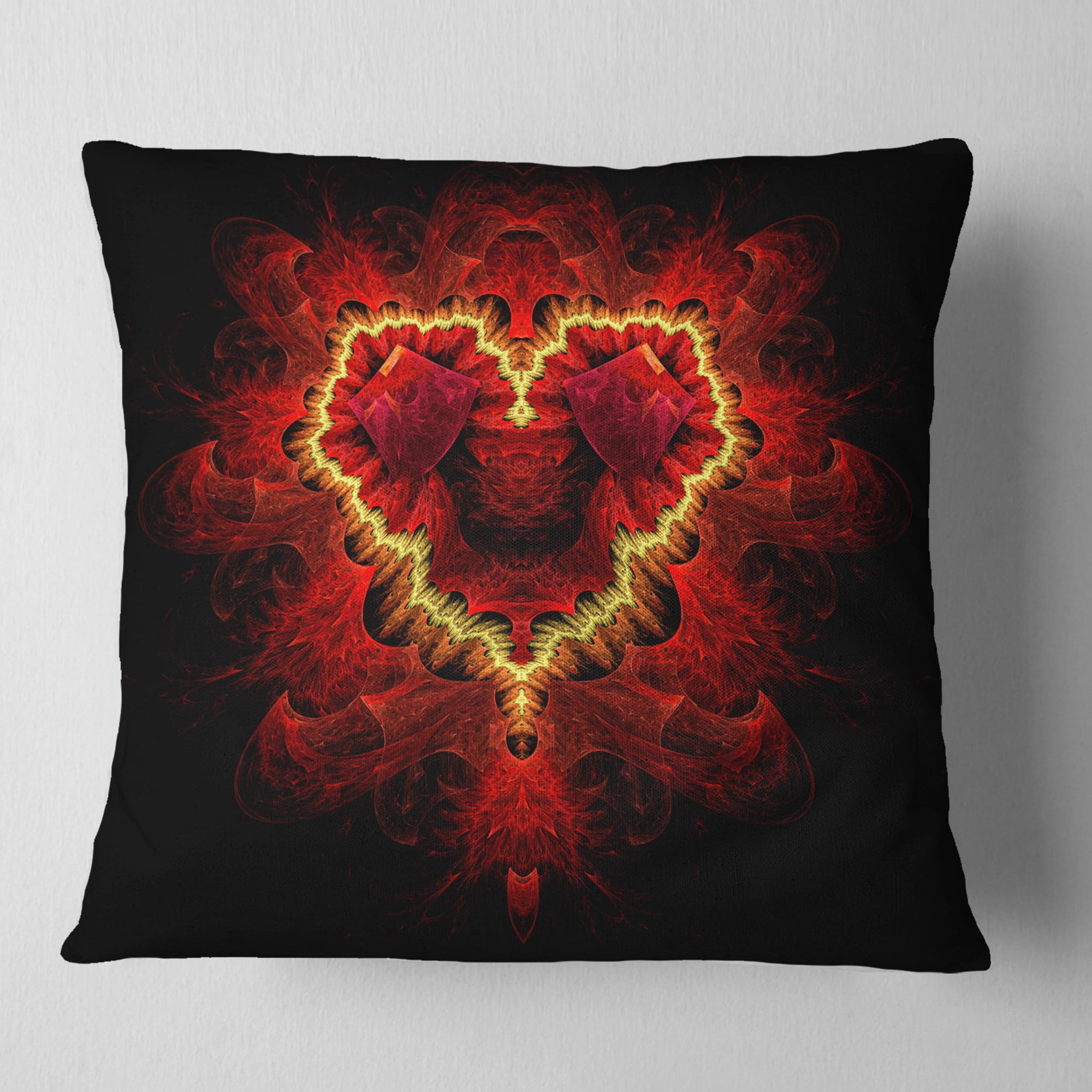 Designart Fractal Red Heart Texture - Abstract Throw Pillow - 18x18