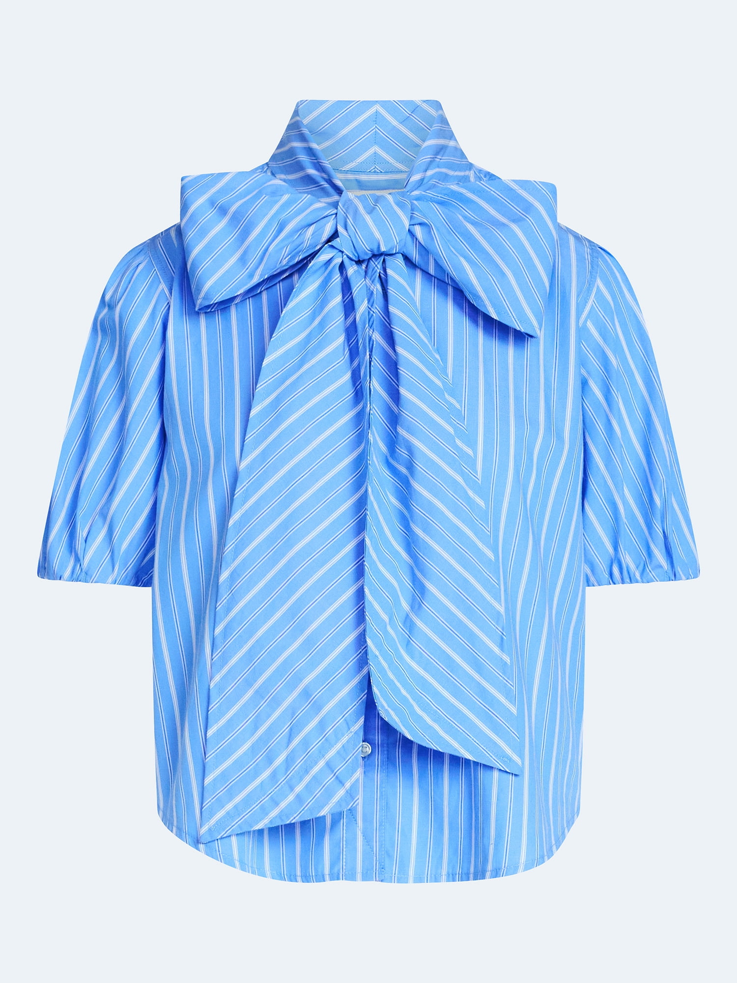 Free Assembly Women's Cotton Bow Blouse with Short Puff Sleeves, Sizes XS-XXL