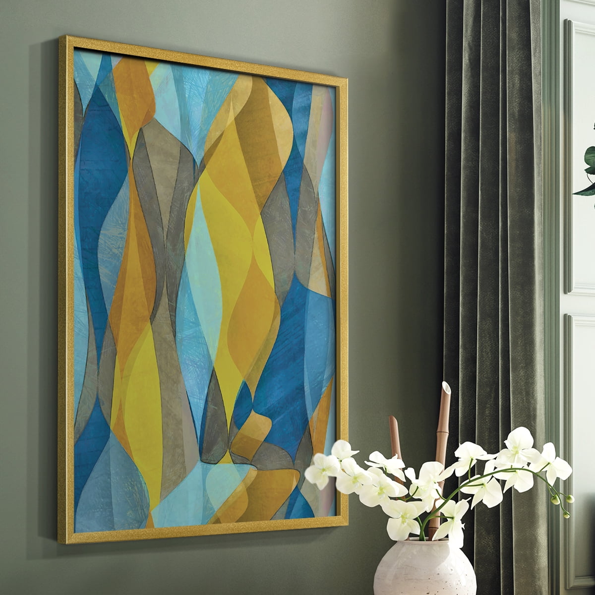 Colorful Cascade II Framed Print in Gold Solid Wood Framed Print No Nail Hanging