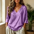 thumbnail image 3 of YuXingFu Women's Tops, Tees & Blouses V-Neck Pleated Ruffle Hem for Casual Purple XXL, 3 of 9
