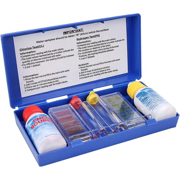 Caja de prueba de agua para piscina, kit de prueba de calidad del agua con Ph de cloro, caja de prueba de agua para probador de piscina