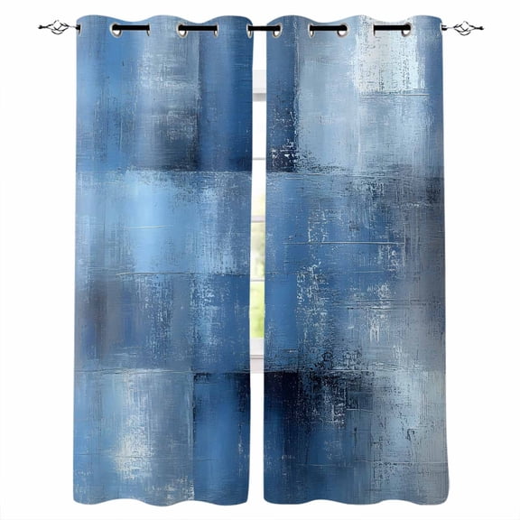 Blue Blackout Curtains for Bedroom/Living Room, Thermal Insulated Kitchen Curtains, Ombre Oil Painted Retro Abstract Art Modern Grommet Darkening Window Treatment Drapes 27.5"x39"x2