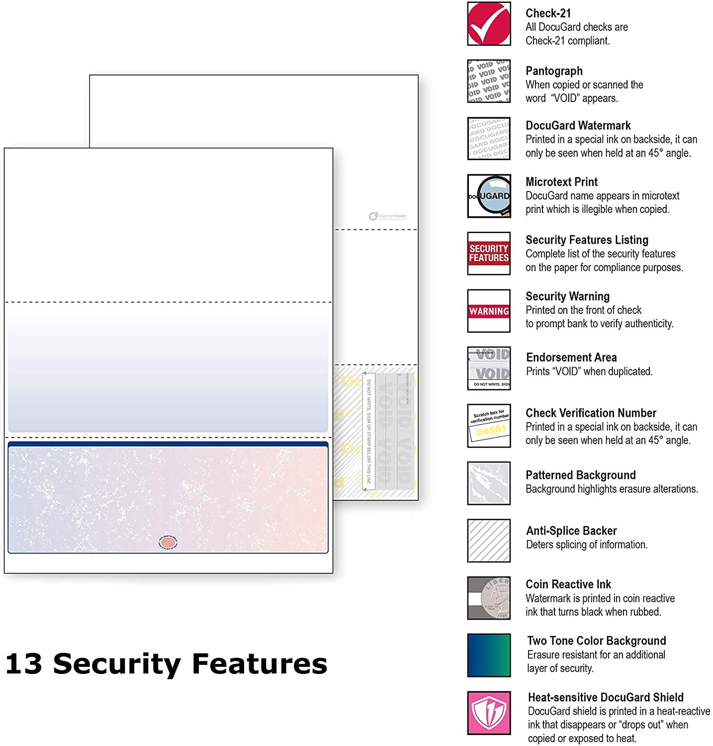 DocuGard Blue/Red Prismatic Bottom Check, 8.5 x 11 Inches, 24 lb, 500 Sheets, 1 Check Per Sheet 04536