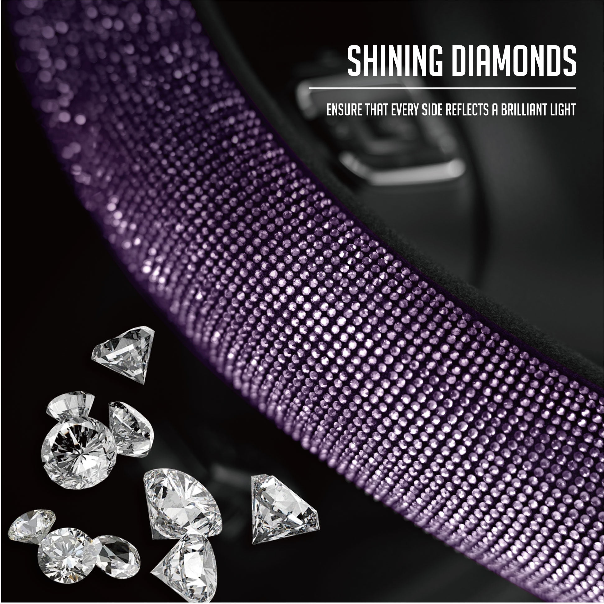 Auto Drive Bling Diamond Steering Wheel Cover, Sparkly Crystal Grip, Universal Fit for Cars,SUVs Dark Purple