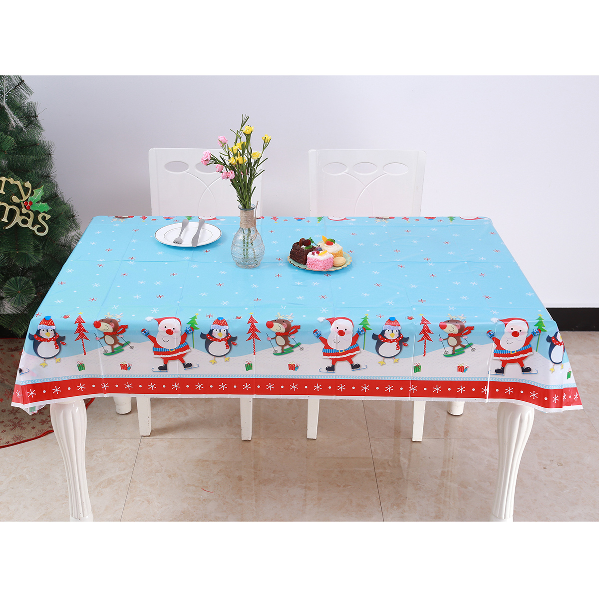 Christmas Tablecloth,Christmas Themed Table Cloths PVC Easy Wipe Clean