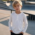 thumbnail image 4 of OGLCCG Boys Henley Shirt Long Sleeve 3 Button Crewneck Fall Tees Casual Pullover Top for School(White,12-13 Years), 4 of 8