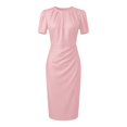 thumbnail image 5 of Casual Pleated Round Neck Short Sleeve Waist Midi Dress for Everyday Wear - Versatile Solid Color Womens Casual Dress, Pink, XXL, 5 of 5