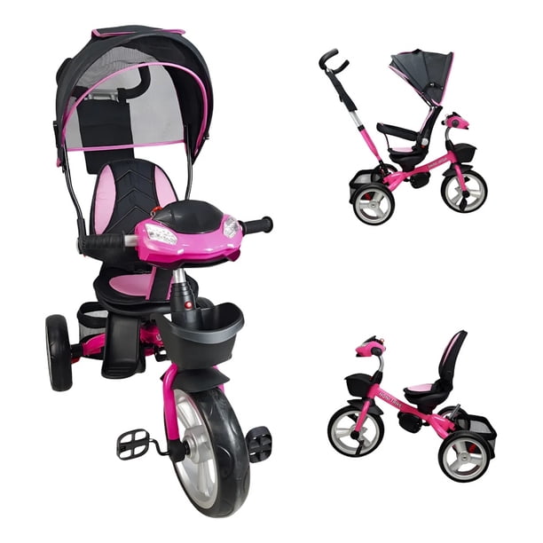 The Baby Shop Triciclo Fucsia P/ Niños Bebe 7 En 1 Asiento Giratorio Is-3041x