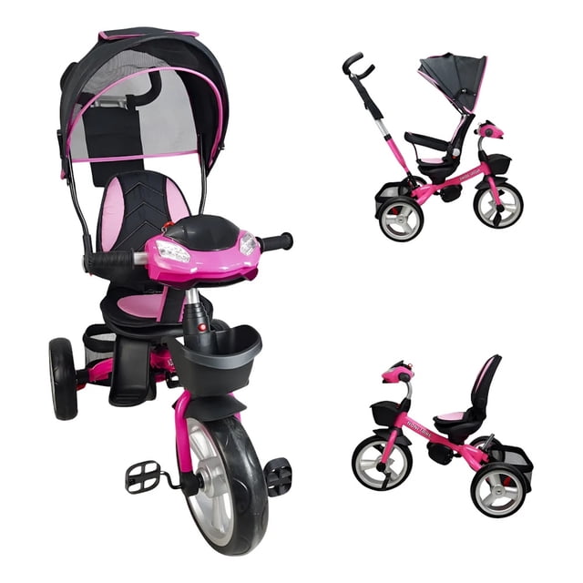 The Baby Shop Triciclo Fucsia P/ Niños Bebe 7 En 1 Asiento Giratorio Is-3041x