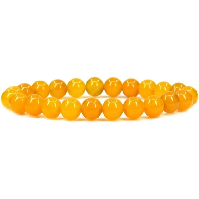 Bracelet Extensible Unisexe en Perles Rondes de 8 mm en Pierre Précieuse d'Agate Jaune Naturelle 7 Pouces