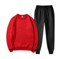 thumbnail image 6 of Women's Two-Piece Casual Suit, Solid Color Fleece-Lined Suit with Contrast Colors, Sweatpants with Pockets, Fashionable and Warm Outfit,Red,L, 6 of 6
