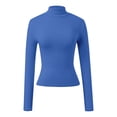 thumbnail image 4 of Womens Tops Casual T Shirts Long Sleeve High Neck Slim Fit Stretch Basic Solid Y2k Clothes Blue, 4 of 5