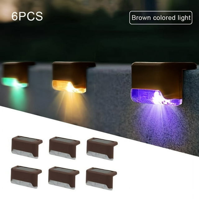 CHUANK 6-Pack Solar Step Sconce Lights for Home & Garden - Matte Metal Finish Energy-Efficient LED Light Sensor Control Semi-Flush Mount Polished Plastic Lamp Shade No Wiring 600mAh