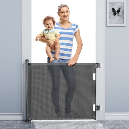 Retractable Baby Gates, BabyBond Baby Gate for Stairs Extra Wide 55” X 33” Tall for Kids or Pets Indoor and Outdoor Dog Gates for Doorways, Stairs, Hallways (Black)
