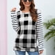 thumbnail image 3 of Suéter a cuadros para mujer, suéter a rayas de manga larga con empalme, suéter con cuello redondo para mujer, Top para fiesta diaria, trabajo blanco S, 3 of 6