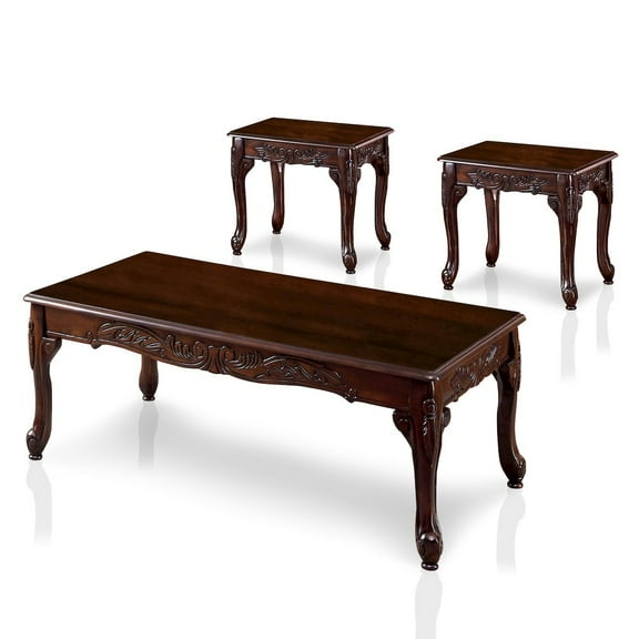 ENITIAL STAR Alice Traditional Solid Wood 3-Piece Coffee Table Set in Dark Cherry