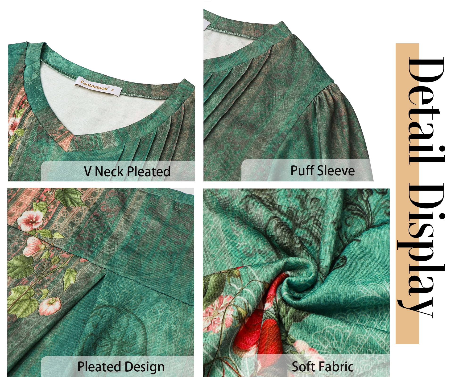 Fantaslook Long Sleeve Shirts for Women Fall Tops Dressy Casual Blouses Pleated V Neck Tunic Tops