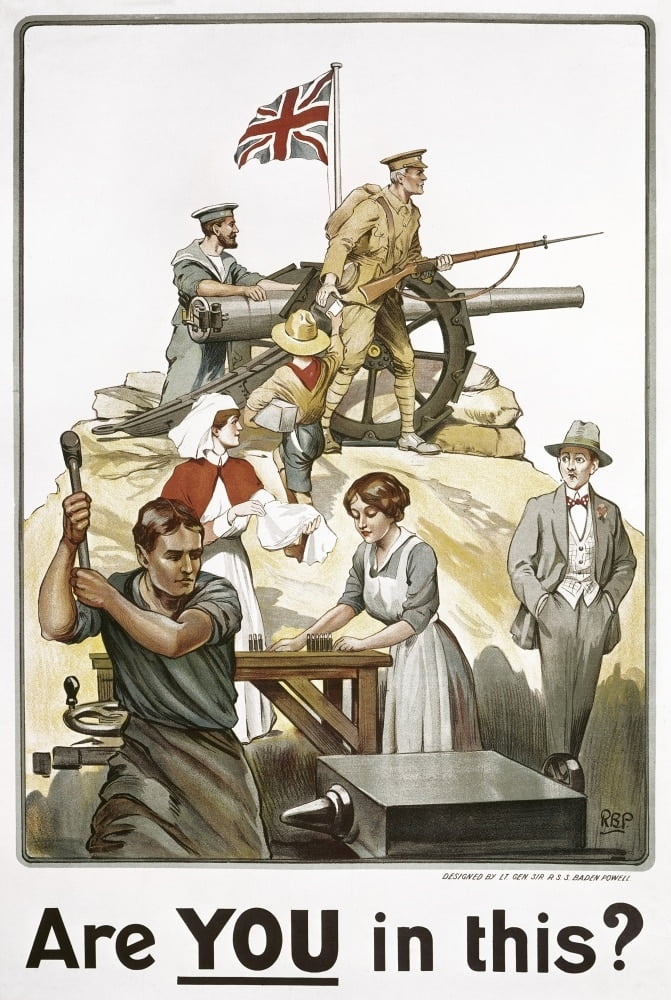 Wwi British Poster. /N'Are You In This?' British Poster Depicting Soldiers And Civilians