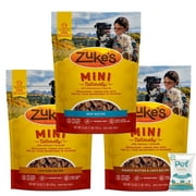 (3 Pack) Zuke's Mini Naturals - Chicken, Beef, Peanut Butter - 16oz each with 10ct Pet wipes