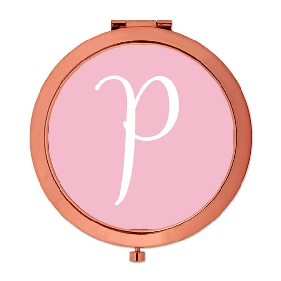 Koyal Wholesale Rose Gold Compact Mirror Bridesmaid's Wedding Gift, Blush Pink, Monogram Letter P, 1-Pack