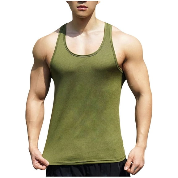 Men's Tank Tops Qiggri Men's Casual Solid Color Round Neck Pullover Sports Sleeveless Fashion