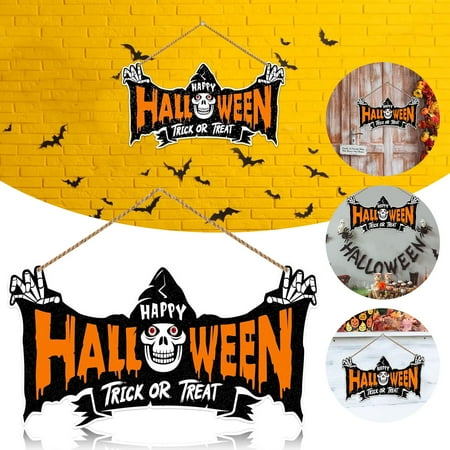 

Halloween Wreaths for Front Door Wood Artificial Wreaths Black Christmas Decor Halloween Decorations Wreaths for Front Door Skeleton Sign Trick Or Hanging Home Wall Porch Party Decoratio