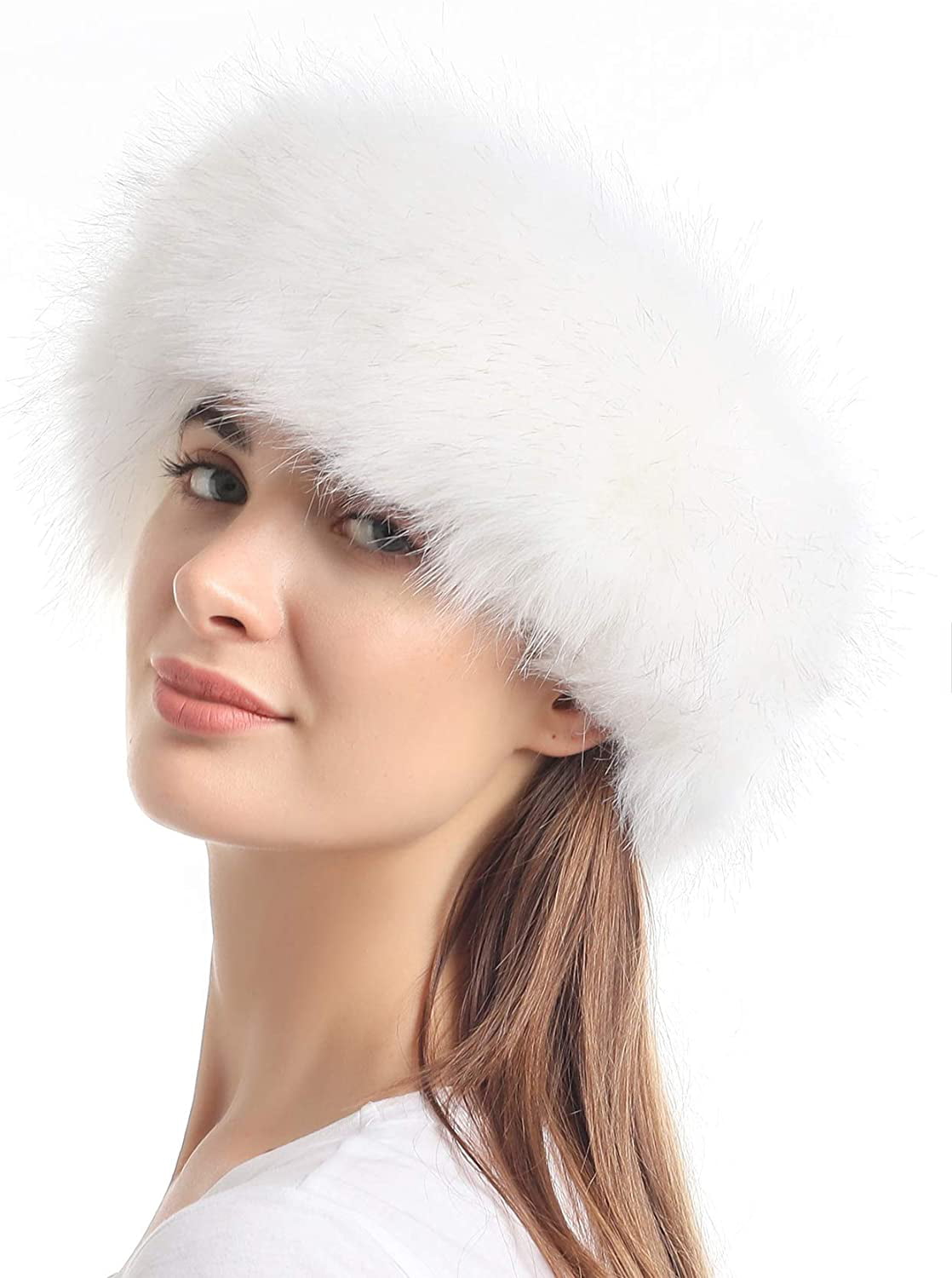 Grey FHQHTH Faux Fur Headband with Elastic for Women Winter Earwarmer Ski Cold Earmuff 