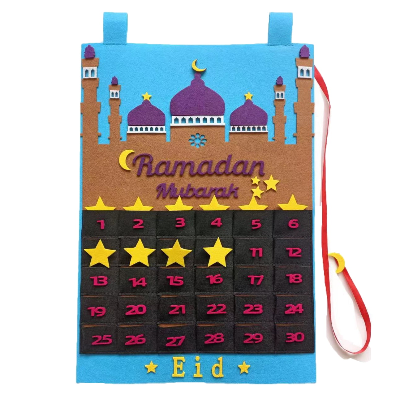 Ramadan Decoration, Hanging Felt Countdown Calendars with Stickers, Eid Mubarak Decor, Advent