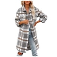 thumbnail image 3 of pseurrlt Women's Casual Lapel Button Down Long Plaid Shirt Coat Tartan Shacket Jacket, 3 of 8