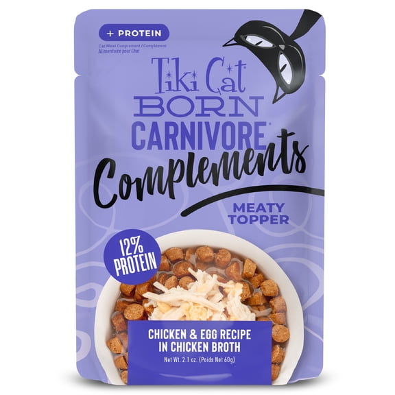 Tiki Cat Born Carnivore Complements Wet Cat Food Topper, Chicken & Egg 2.1 oz. Pouch
