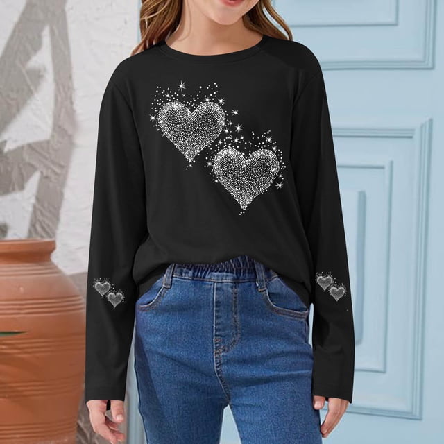 Blusas y camisas de manga larga con cuello redondo CUHK Top estampado de cuello redondo para primavera y verano Jersey informal Camisa básica de manga larga para niños y niñas Blusa de poliéster para
