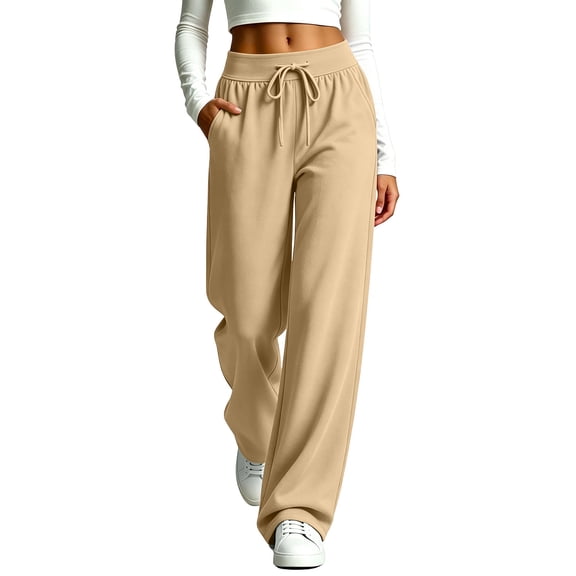 QQZ Wide Leg Joggers Pants For Women, Solid Flowy Palazzo Womens Pants Drawstring Waist Casual Pants For Daily Workout Beach Outfits