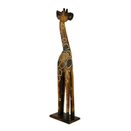 Standing Giraffe - Hand Crafted Wood Spot Burned Standing Giraffe Statue