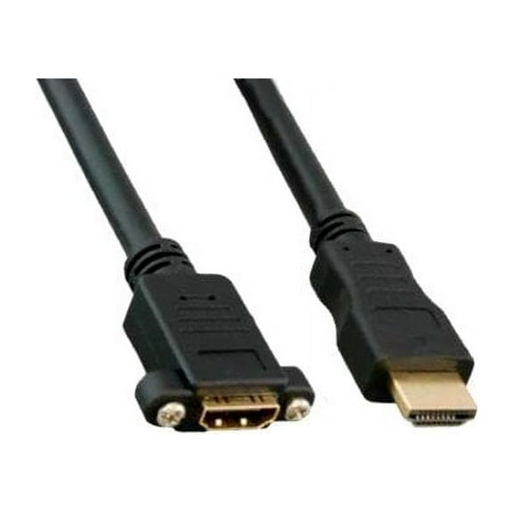 Kentek 10 Feet FT Panel-Mount Type HDMI 1.4 Extension Cable with Ethernet 4K 3D Male to Female M/F 28 AWG Gold-Plated Connector Cord HDTV Monitor Display Black