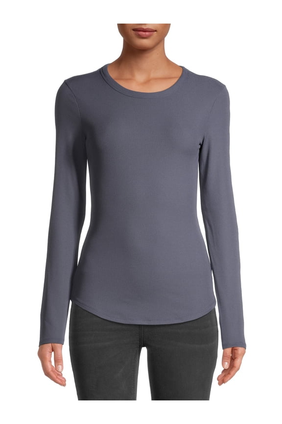 Ribbed Crewneck Tee with Long Sleeves, Women's