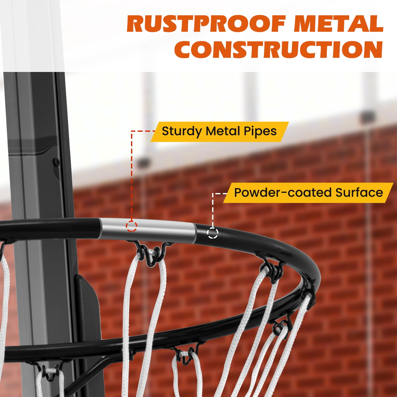 Patiojoy 18" Standard Basketball Rim Replacement for Most Backboards Shock-absorbing Springs & Weather-resistant Net Black