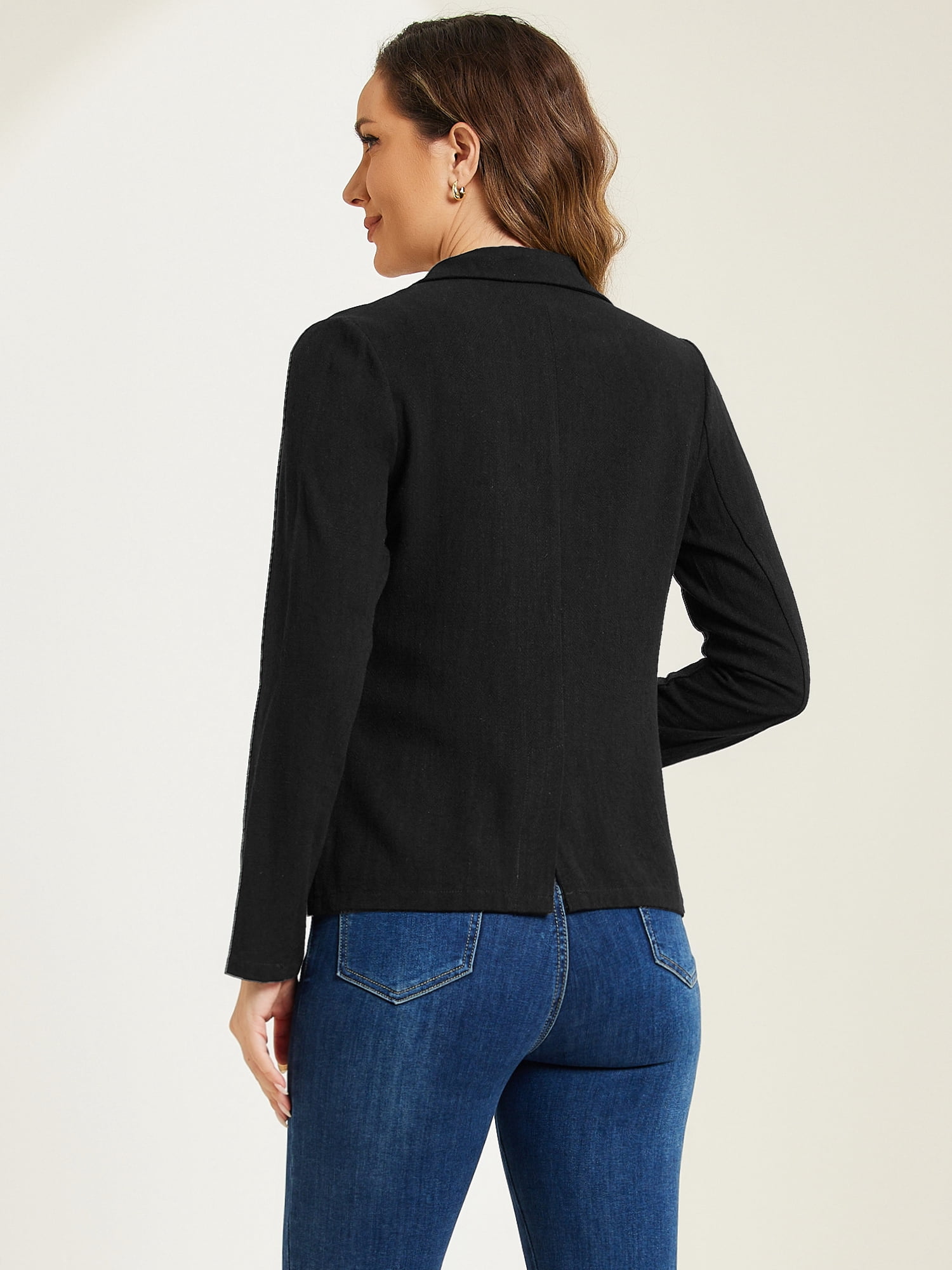 DARING DIVA  Women's Notch Lapel One Button Linen Blazer S Black