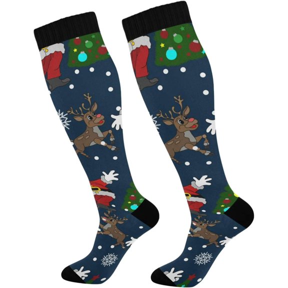 GZHJMY Christmas Compression Socks, Women Men Long Stocking (20-30mmHg), Travel Knee High Stockings for Athletic Sports,Running,Cycling,Nursing