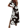 thumbnail image 1 of Dresses for Women Ladies Loose Casual Floral Ink Print Slit Short Sleeves Long Spring Dress B XL, 1 of 3