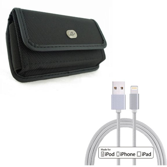 Case Belt Clip w MFi USB Cable for iPhone XR - Rugged Holster Canvas Cover Pouch, 6ft Certified Charger Cord Power Wire Compatible With iPhone XR