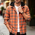 thumbnail image 2 of Men's Flannel Hooded Shirt Jacket, Casual Button Down Plaid Shirts, Long Sleeve Stylish Hoodie with Chest Pocket Orange, 2 of 9