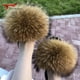 thumbnail image 4 of Zapatillas de piel de mapache auténtica para mujer, chanclas planas peludas para interior y casa, moda para actividades al aire libre, sandalias de playa, verano 2023, 4 of 5