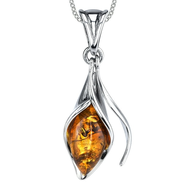 Baltic Amber Calla Lily Flower Sterling Silver Cognac Pendant