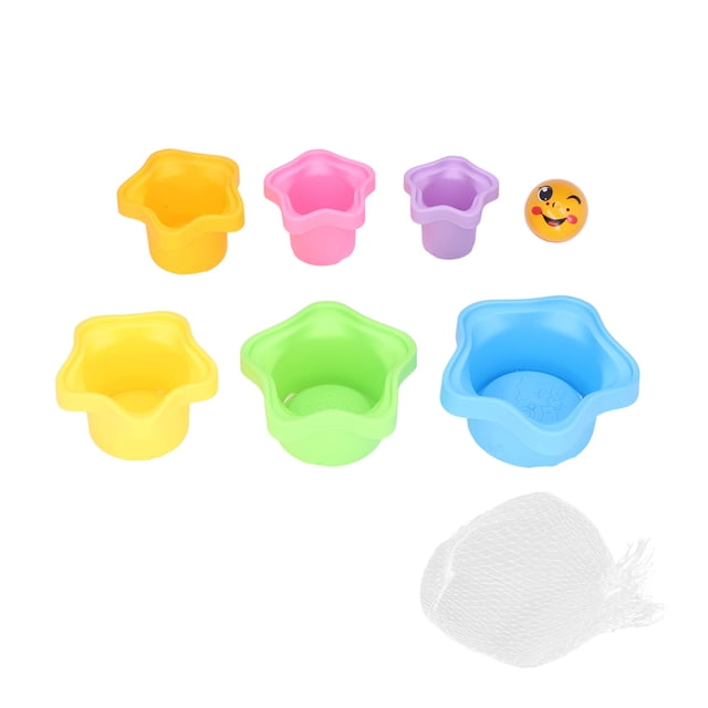6 tazas apilables con diseño de orificio de drenaje, juguetes educativos de plástico seguros para bebés mayores de 6 meses.