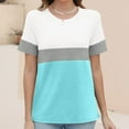 thumbnail image 5 of Women's Short Sleeve Shirts Summer Color Block Crew Neck Basic Tee Casual Loose Fit Soft Comfy Clothes (3XL, Light Blue), 5 of 7