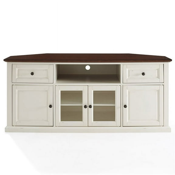 Pemberly Row 60" Corner TV Stand in White and Mahogany