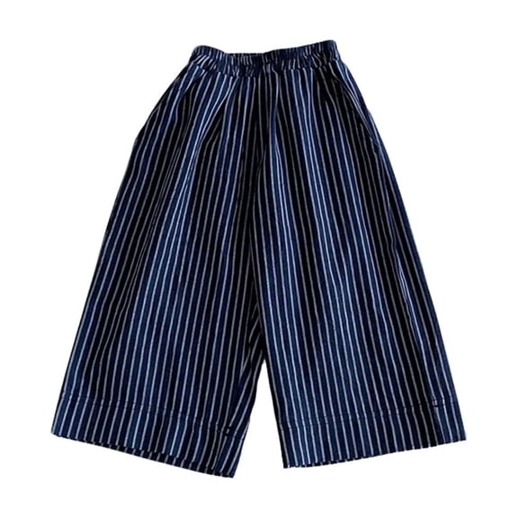 oqasdz Boys Wide Leg Pants Linen Blend Fine Stripe Solid Color Baggy Trousers for Toddler Kids Versatile Casual Dailywear