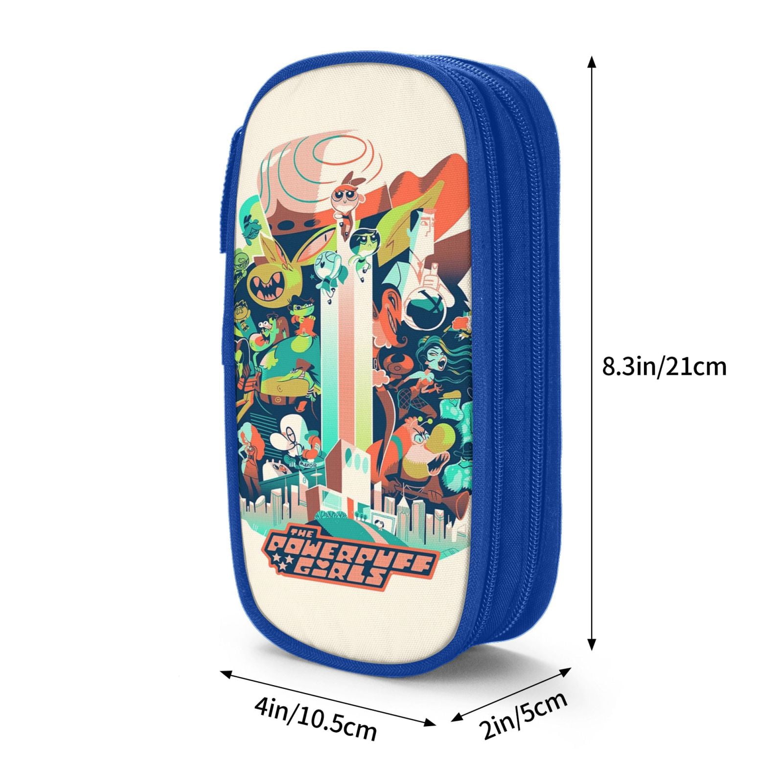 The Powerpuff Gi-rls Pencil Case Large Capacity Pencil Pouch Penbag Office Stationery Organizer Travel Makeup Bag Blue