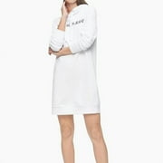Calvin Klein Womens White French Terry Hooded Sweatshirt Dress Longe Sleeve