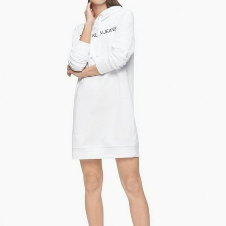 Calvin Klein Womens White French Terry Hooded Sweatshirt Dress Longe Sleeve